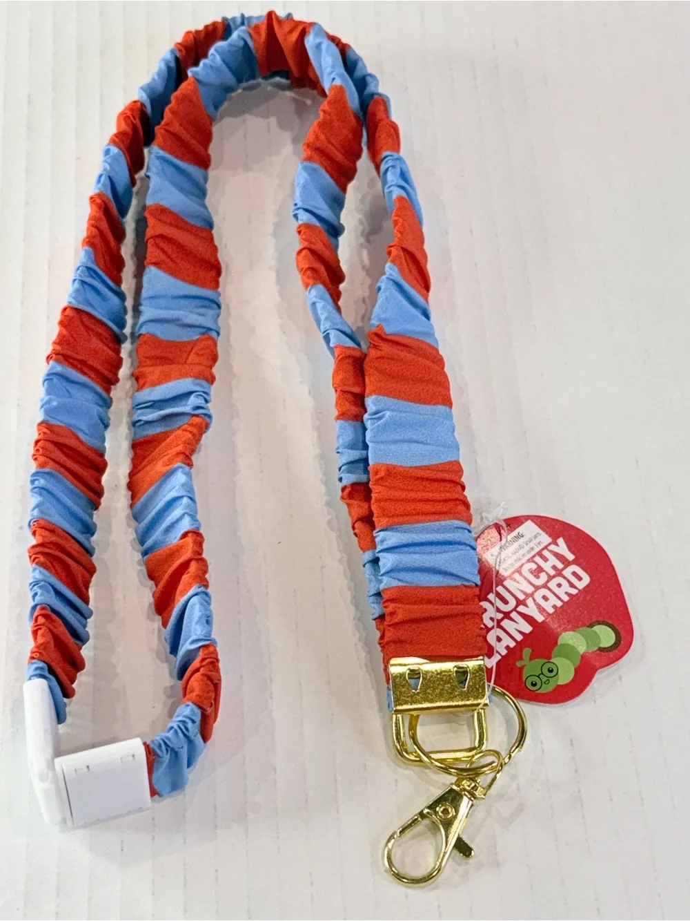 🆕 Crunchy Lanyard Red Blue Fabric Keychain ID Badge Holder Gold Clip 32”